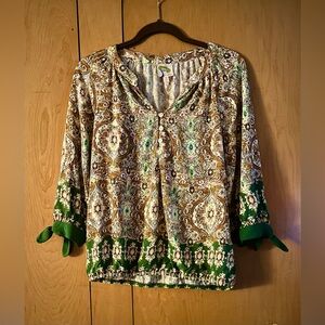 Anthropologie Fig & Flower Boho Paisley Tie-Cuff Blouse - Size S - EUC